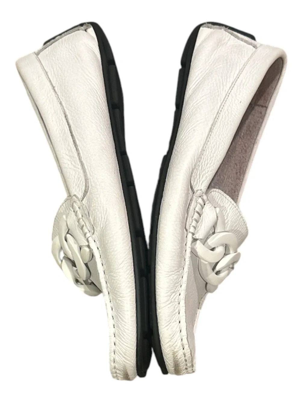 Sak Fifth Avenue White Casual Pebble Leather Loafer Summer Preppy Driving Shoe 9